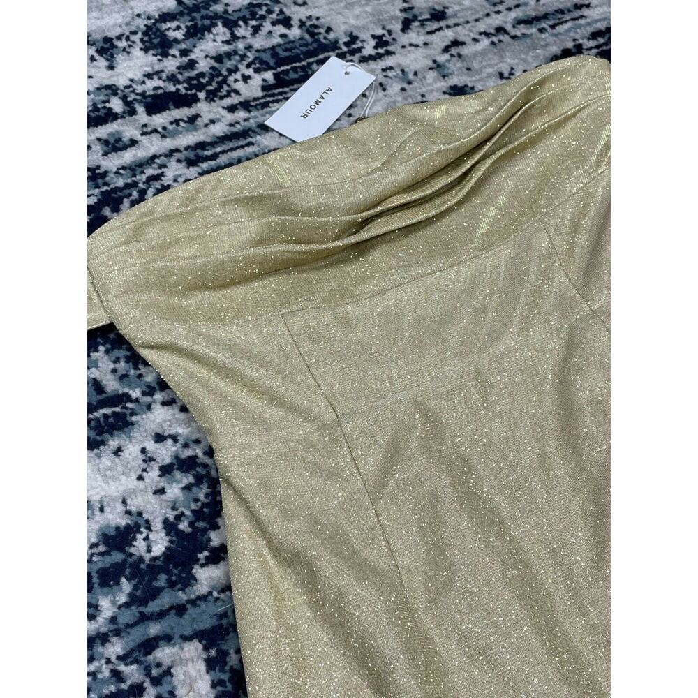 ALAMOUR Women Casual Off Shoulder Sleeve Midi Dress Party Glitter Cream XSmall - Picture 5 of 9